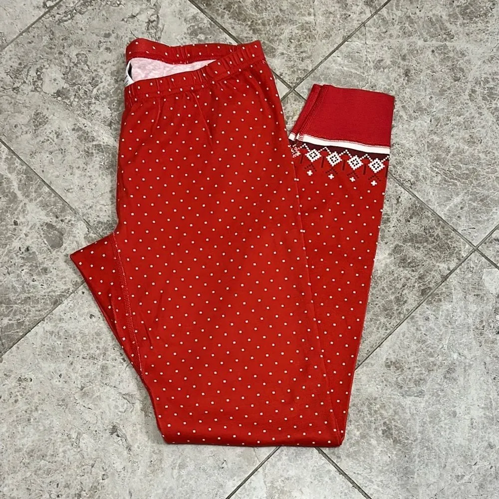 Hanna Andersson Heritage Fair Isle Red Long John PJ Pajama Pant Medium